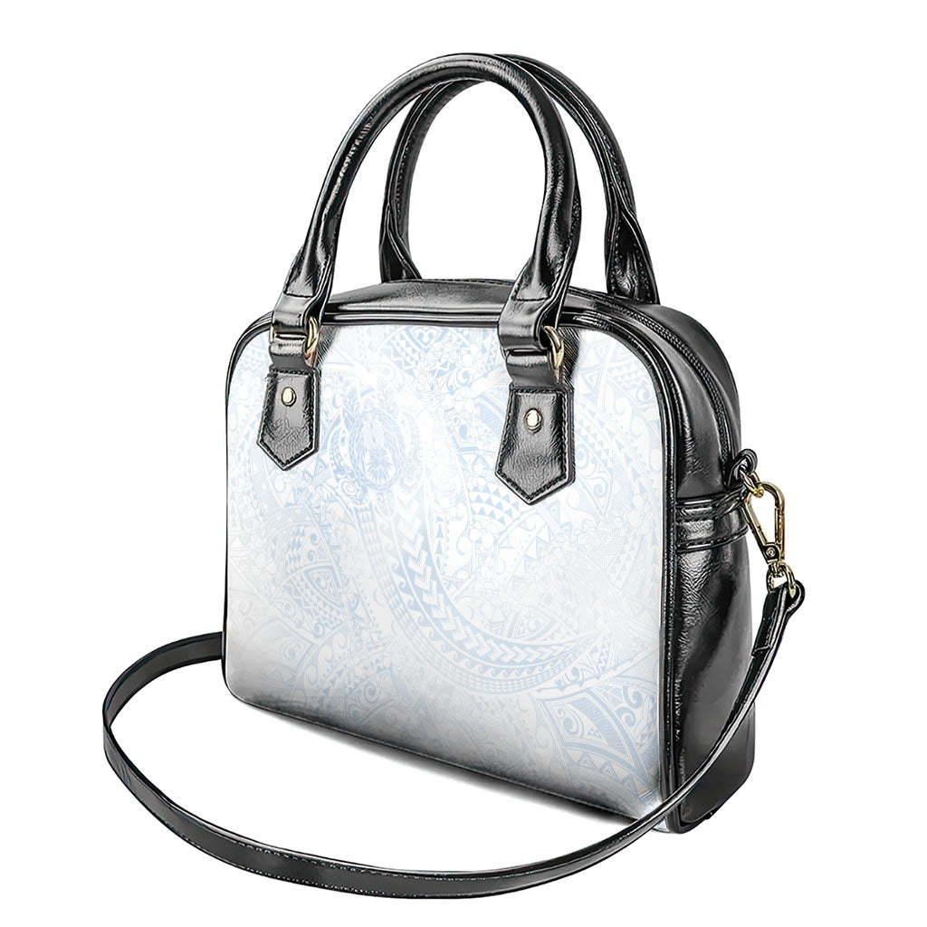Hawaiian Turtles and Leis Shoulder Handbag Tribal Kakau Pattern Airy White Blue Cloud Vibe