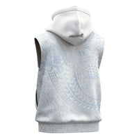 Hawaiian Turtles and Leis Sleeveless Hoodie Tribal Kakau Pattern Airy White Blue Cloud Vibe
