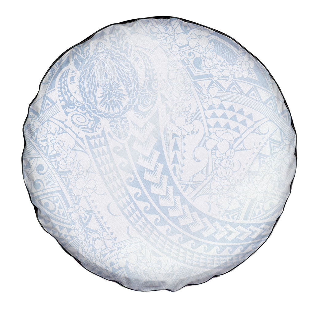 Hawaiian Turtles and Leis Spare Tire Cover Tribal Kakau Pattern Airy White Blue Cloud Vibe