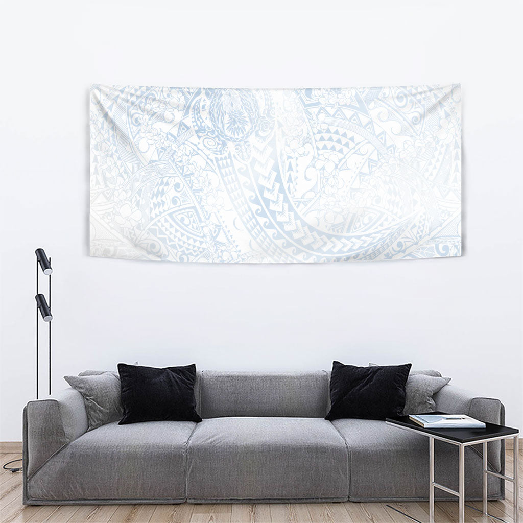 Hawaiian Turtles and Leis Tapestry Tribal Kakau Pattern Airy White Blue Cloud Vibe