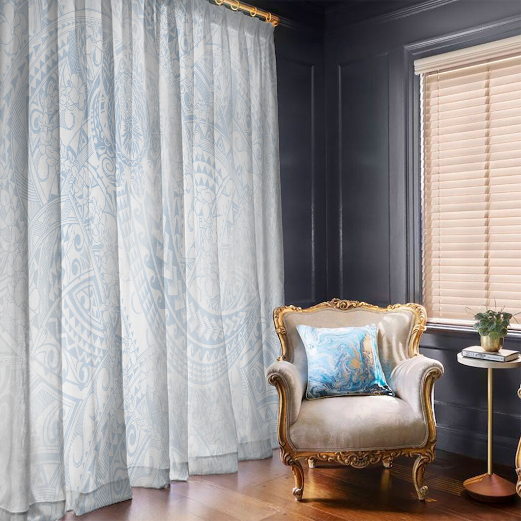 Hawaiian Turtles and Leis Window Curtain Tribal Kakau Pattern Airy White Blue Cloud Vibe