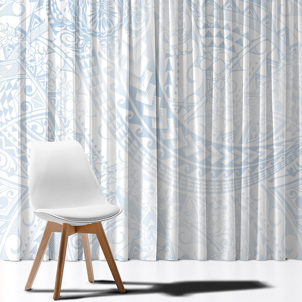 Hawaiian Turtles and Leis Window Curtain Tribal Kakau Pattern Airy White Blue Cloud Vibe