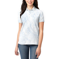 Hawaiian Turtles and Leis Women Polo Shirt Tribal Kakau Pattern Airy White Blue Cloud Vibe