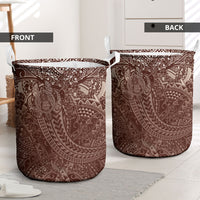 Hawaiian Turtles and Leis Laundry Basket Tribal Kakau Pattern Mocha Mousse Color