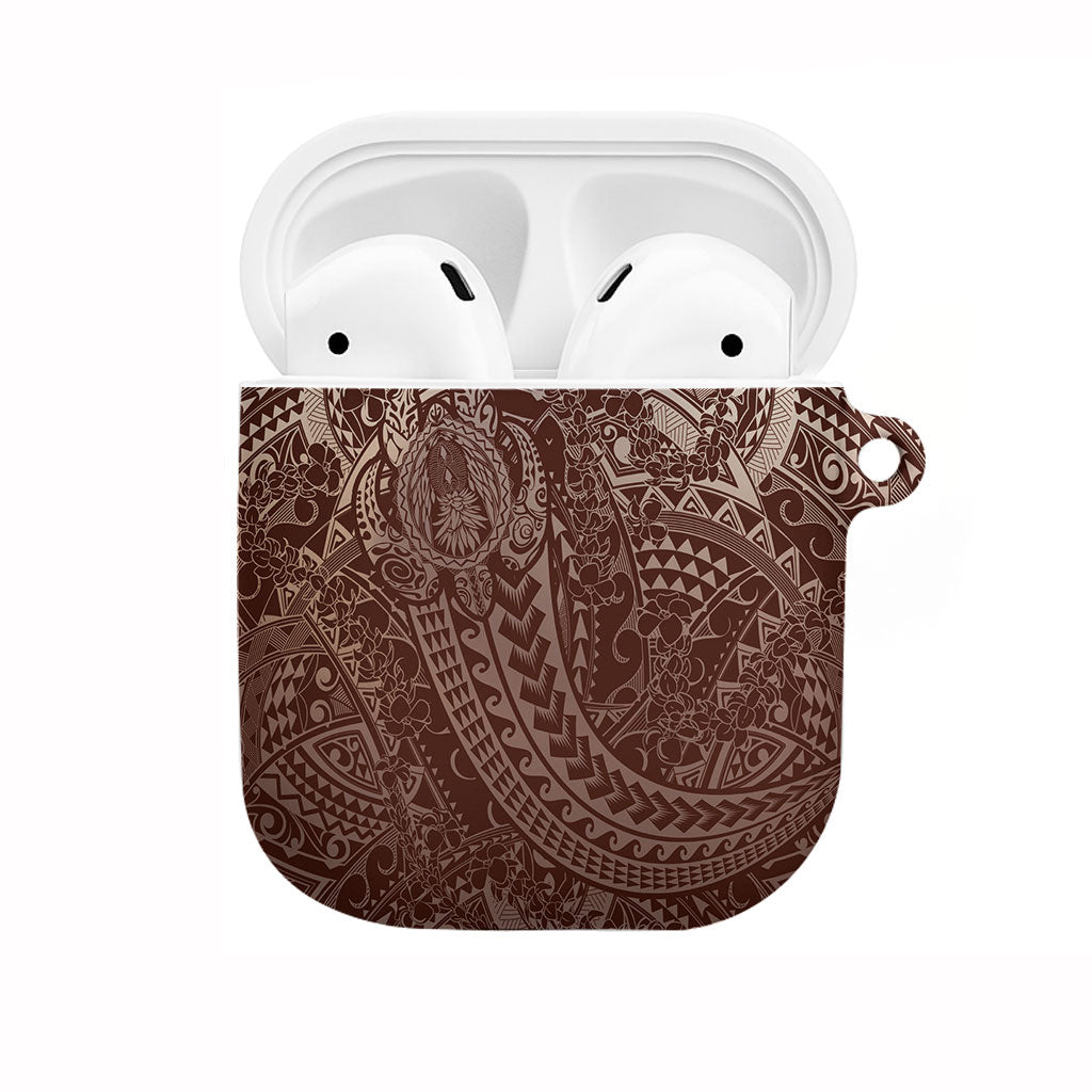 Hawaiian Turtles and Leis AirPods Case Tribal Kakau Pattern Mocha Mousse Color