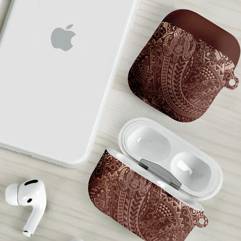 Hawaiian Turtles and Leis AirPods Case Tribal Kakau Pattern Mocha Mousse Color