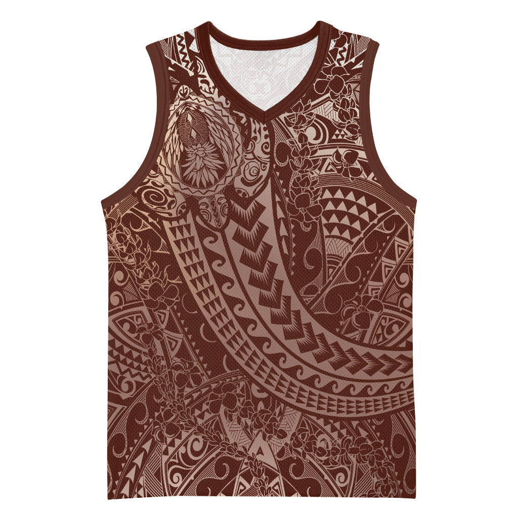 Hawaiian Turtles and Leis Basketball Jersey Tribal Kakau Pattern Mocha Mousse Color