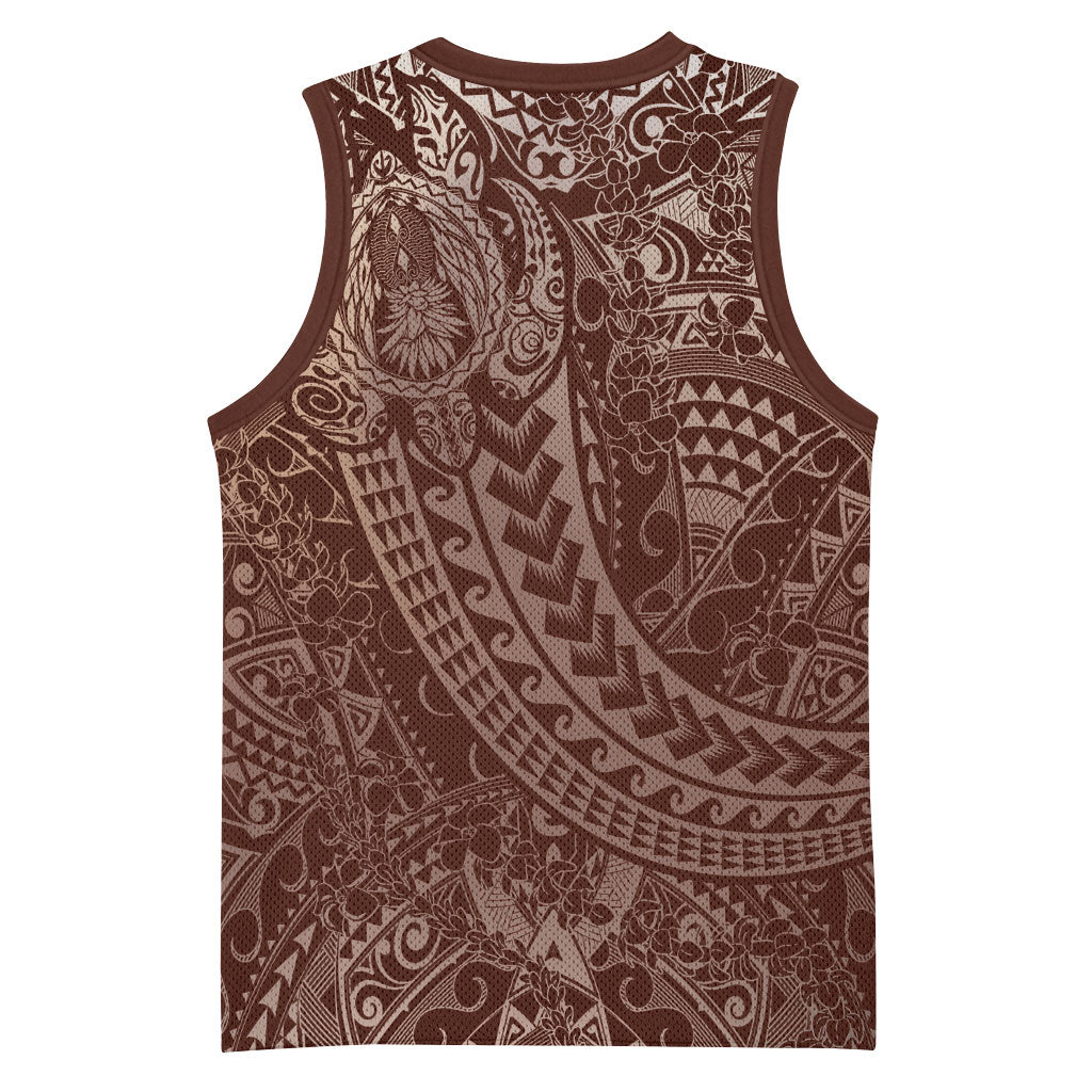Hawaiian Turtles and Leis Basketball Jersey Tribal Kakau Pattern Mocha Mousse Color