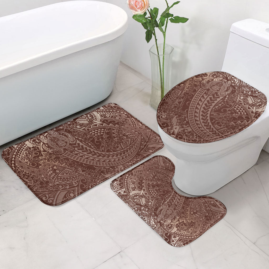 Hawaiian Turtles and Leis Bathroom Set Tribal Kakau Pattern Mocha Mousse Color