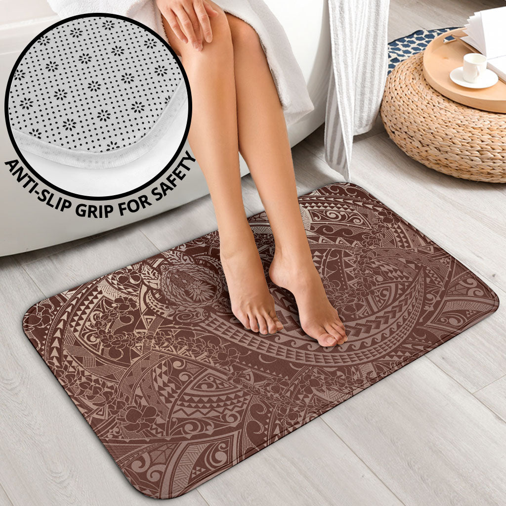 Hawaiian Turtles and Leis Bathroom Set Tribal Kakau Pattern Mocha Mousse Color