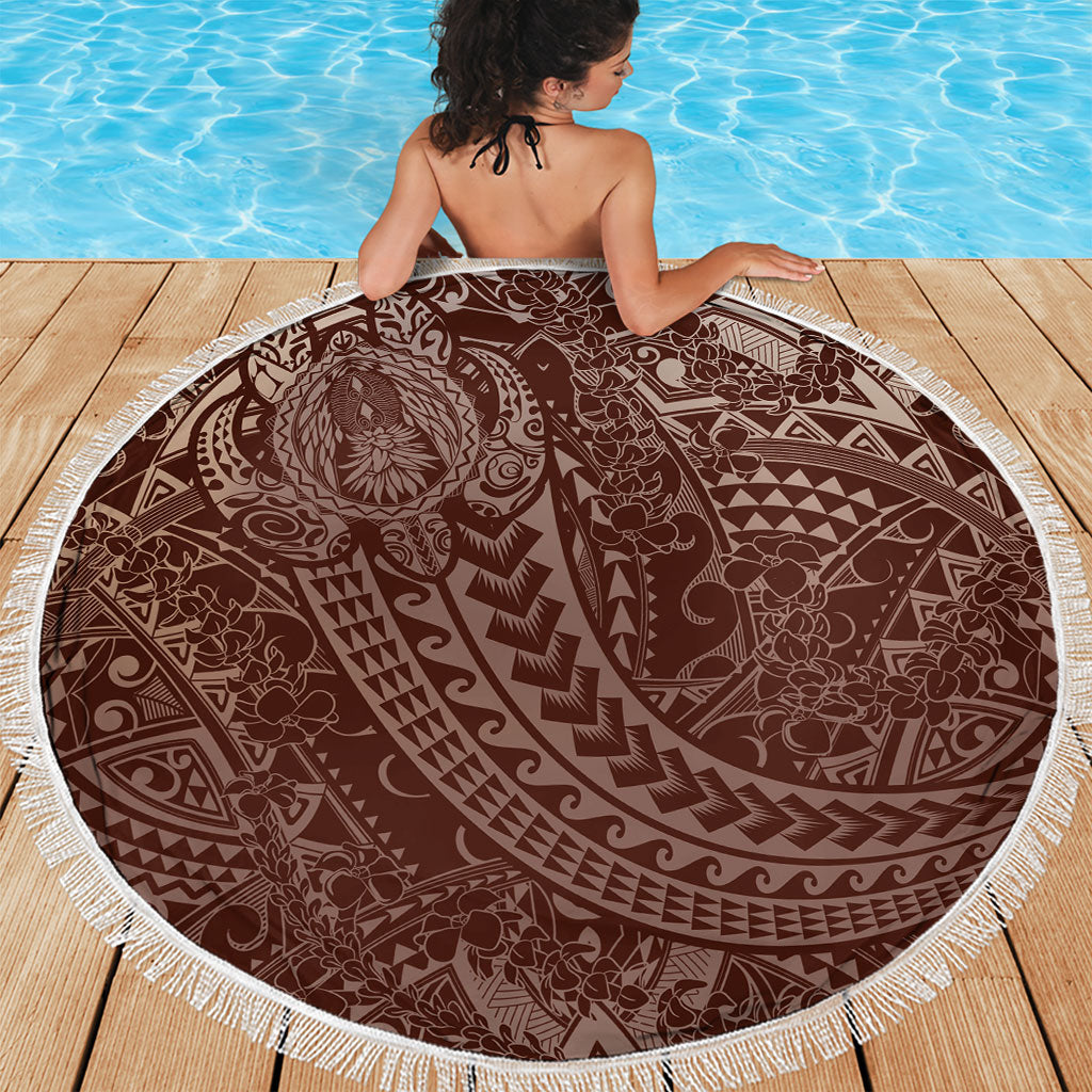 Hawaiian Turtles and Leis Beach Blanket Tribal Kakau Pattern Mocha Mousse Color