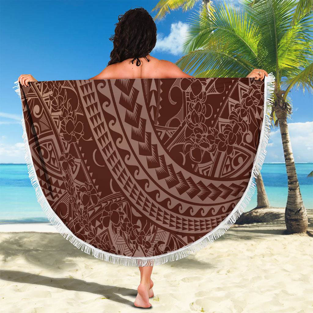 Hawaiian Turtles and Leis Beach Blanket Tribal Kakau Pattern Mocha Mousse Color