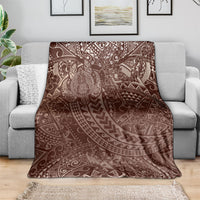 Hawaiian Turtles and Leis Blanket Tribal Kakau Pattern Mocha Mousse Color