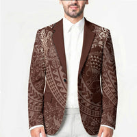 Hawaiian Turtles and Leis Blazer Tribal Kakau Pattern Mocha Mousse Color