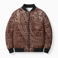 Hawaiian Turtles and Leis Bomber Puffer Jacket Tribal Kakau Pattern Mocha Mousse Color