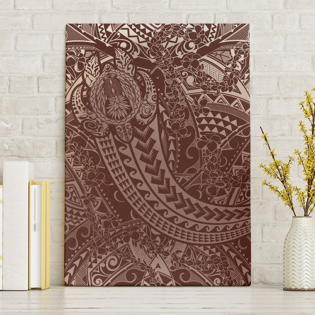 Hawaiian Turtles and Leis Canvas Wall Art Tribal Kakau Pattern Mocha Mousse Color