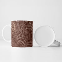 Hawaiian Turtles and Leis Ceramic Mug Tribal Kakau Pattern Mocha Mousse Color