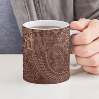 Hawaiian Turtles and Leis Ceramic Mug Tribal Kakau Pattern Mocha Mousse Color
