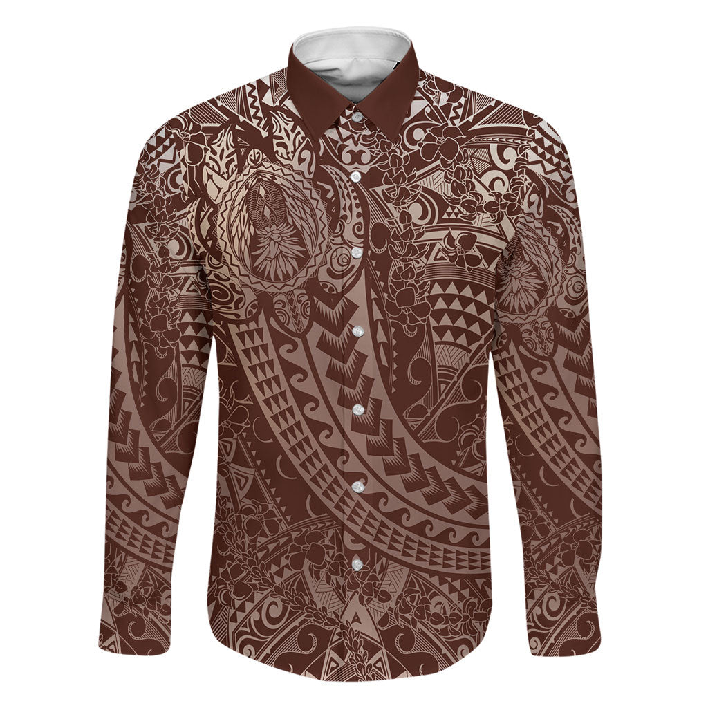 Hawaiian Turtles and Leis Family Matching Puletasi and Hawaiian Shirt Tribal Kakau Pattern Mocha Mousse Color