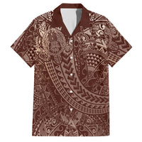 Hawaiian Turtles and Leis Family Matching Summer Maxi Dress and Hawaiian Shirt Tribal Kakau Pattern Mocha Mousse Color