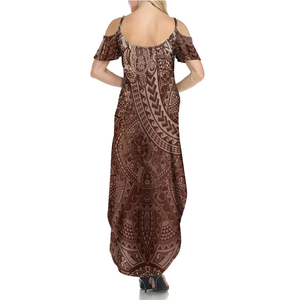 Hawaiian Turtles and Leis Family Matching Summer Maxi Dress and Hawaiian Shirt Tribal Kakau Pattern Mocha Mousse Color