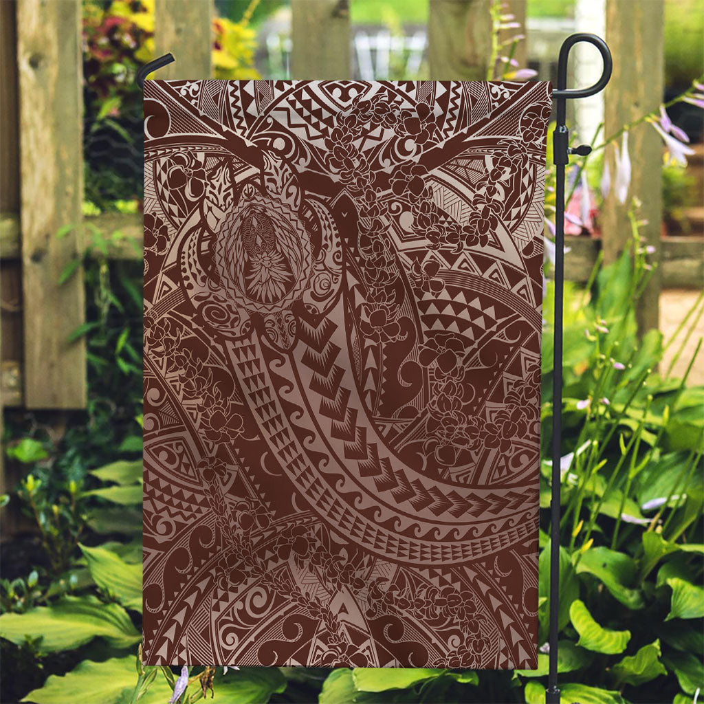 Hawaiian Turtles and Leis Garden Flag Tribal Kakau Pattern Mocha Mousse Color