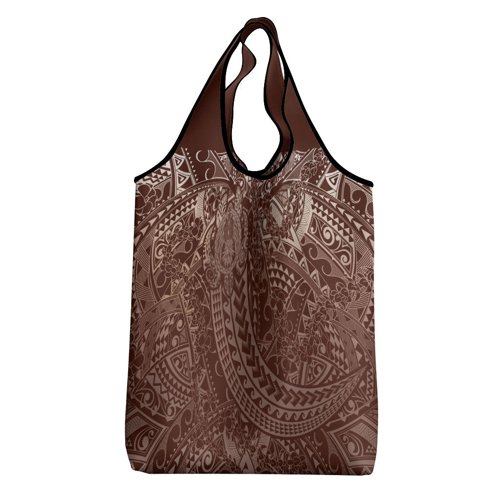 Hawaiian Turtles and Leis Grocery Bag Tribal Kakau Pattern Mocha Mousse Color