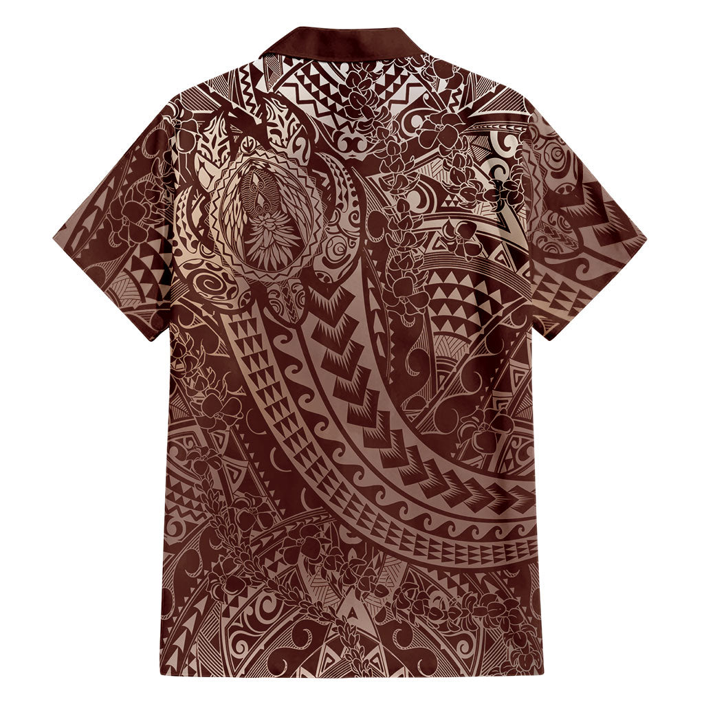 Hawaiian Turtles and Leis Hawaiian Shirt Tribal Kakau Pattern Mocha Mousse Color
