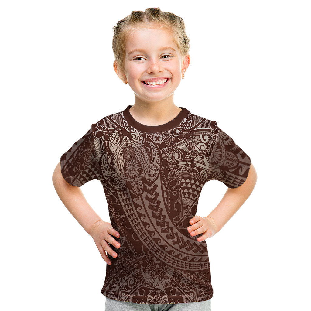 Hawaiian Turtles and Leis Kid T Shirt Tribal Kakau Pattern Mocha Mousse Color