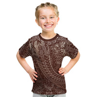 Hawaiian Turtles and Leis Kid T Shirt Tribal Kakau Pattern Mocha Mousse Color