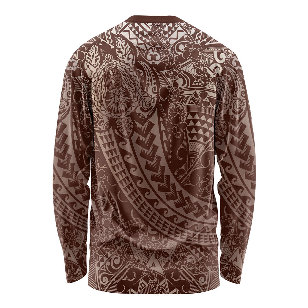 Hawaiian Turtles and Leis Long Sleeve Shirt Tribal Kakau Pattern Mocha Mousse Color