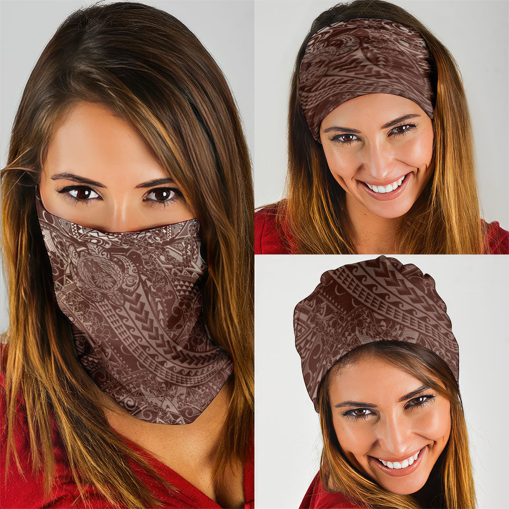 Hawaiian Turtles and Leis Neck Gaiter Tribal Kakau Pattern Mocha Mousse Color