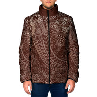 Hawaiian Turtles and Leis Padded Jacket Tribal Kakau Pattern Mocha Mousse Color