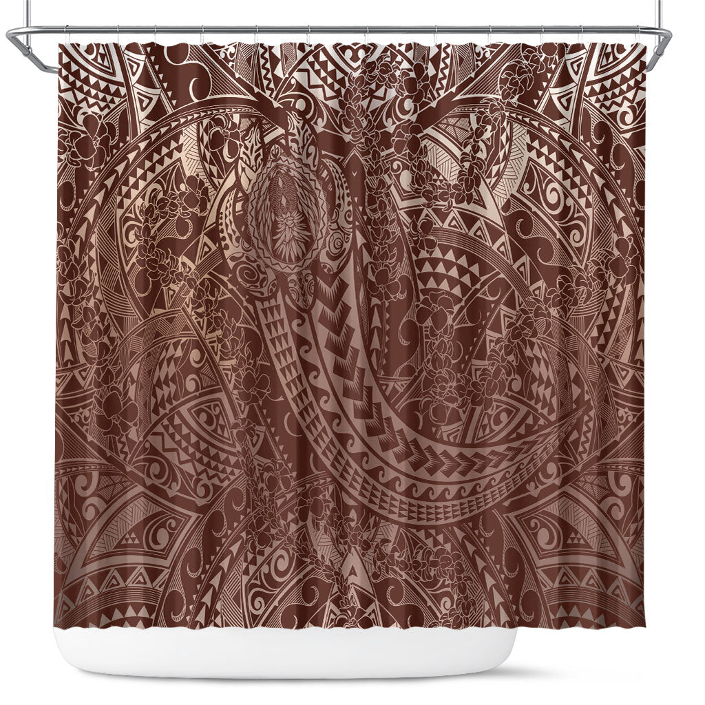 Hawaiian Turtles and Leis Shower Curtain Tribal Kakau Pattern Mocha Mousse Color