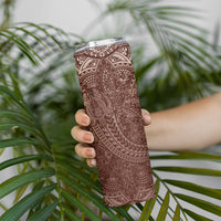Hawaiian Turtles and Leis Skinny Tumbler Tribal Kakau Pattern Mocha Mousse Color