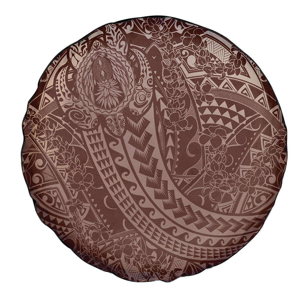 Hawaiian Turtles and Leis Spare Tire Cover Tribal Kakau Pattern Mocha Mousse Color