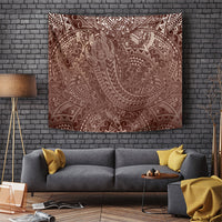 Hawaiian Turtles and Leis Tapestry Tribal Kakau Pattern Mocha Mousse Color