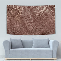 Hawaiian Turtles and Leis Tapestry Tribal Kakau Pattern Mocha Mousse Color