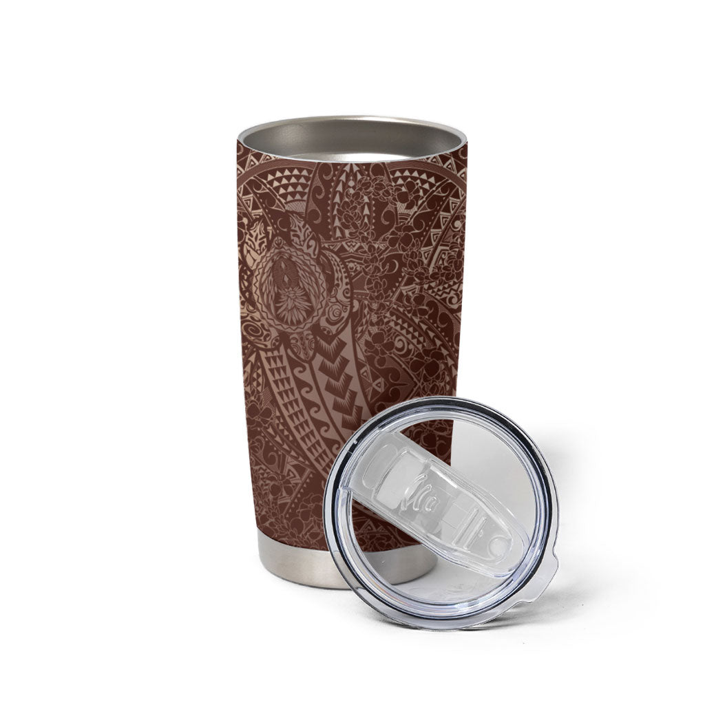 Hawaiian Turtles and Leis Tumbler Cup Tribal Kakau Pattern Mocha Mousse Color