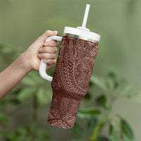 Hawaiian Turtles and Leis Tumbler With Handle Tribal Kakau Pattern Mocha Mousse Color