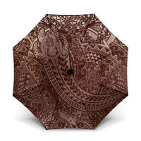 Hawaiian Turtles and Leis Umbrella Tribal Kakau Pattern Mocha Mousse Color