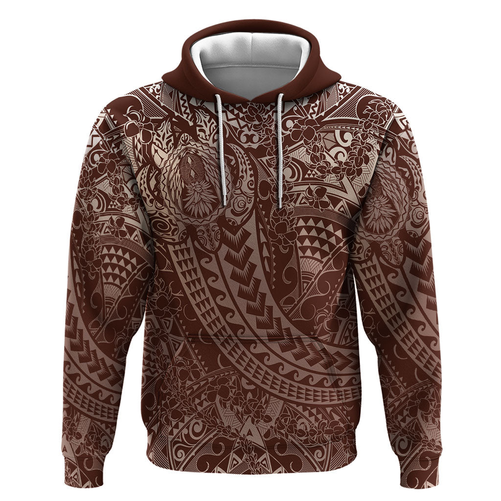 Hawaiian Turtles and Leis Zip Hoodie Tribal Kakau Pattern Mocha Mousse Color