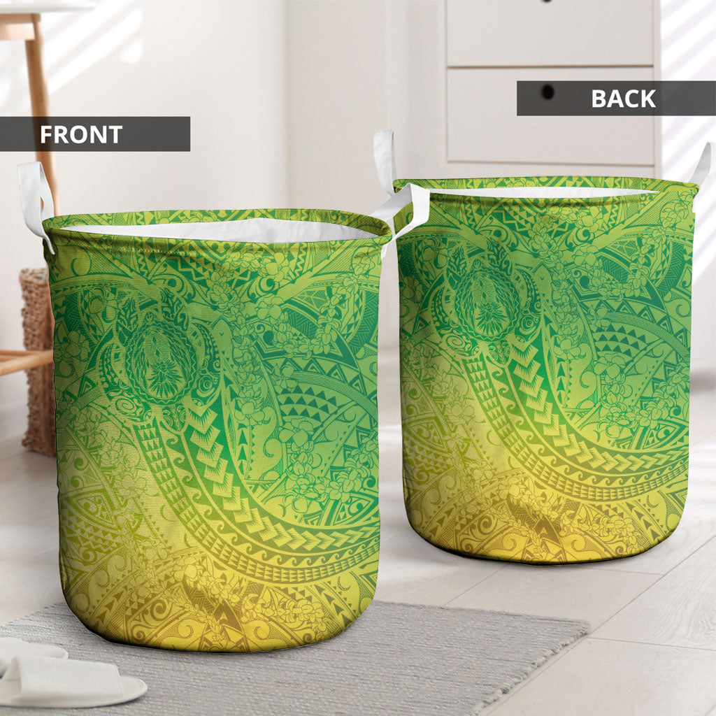 Hawaiian Turtles and Leis Laundry Basket Tribal Kakau Pattern Fresh Summer Vibe