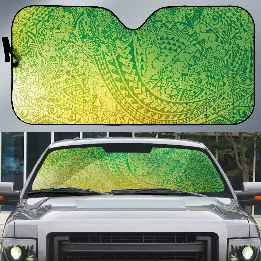 Hawaiian Turtles and Leis Auto Sun Shade Tribal Kakau Pattern Fresh Summer Vibe
