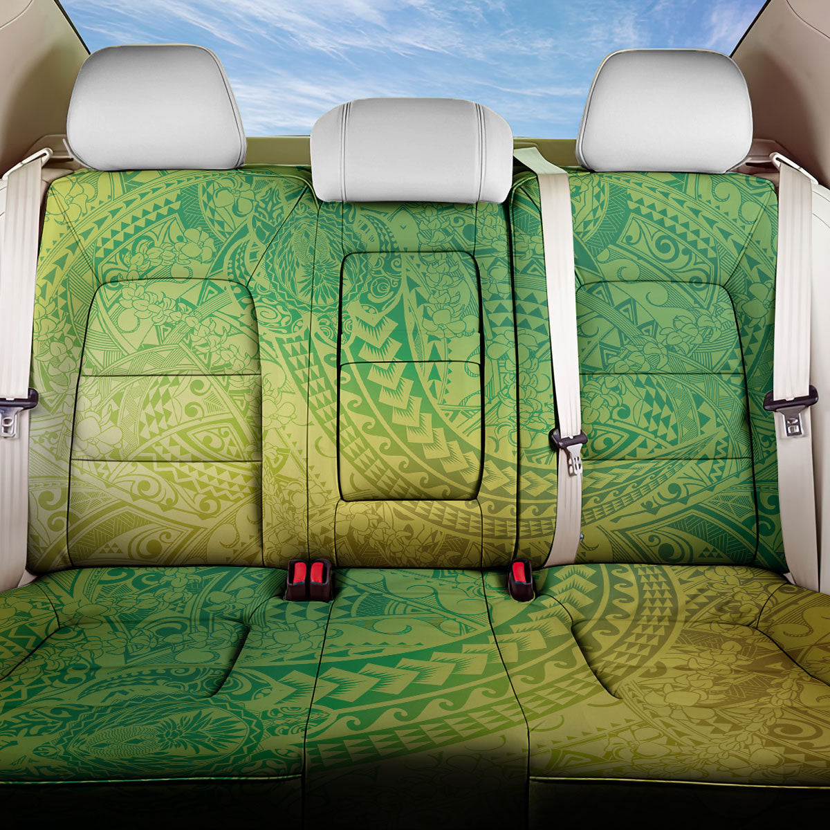 Hawaiian Turtles and Leis Back Car Seat Cover Tribal Kakau Pattern Fresh Summer Vibe