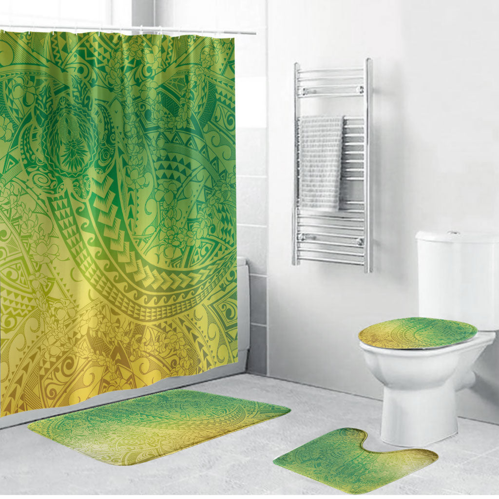Hawaiian Turtles and Leis Bathroom Set Tribal Kakau Pattern Fresh Summer Vibe