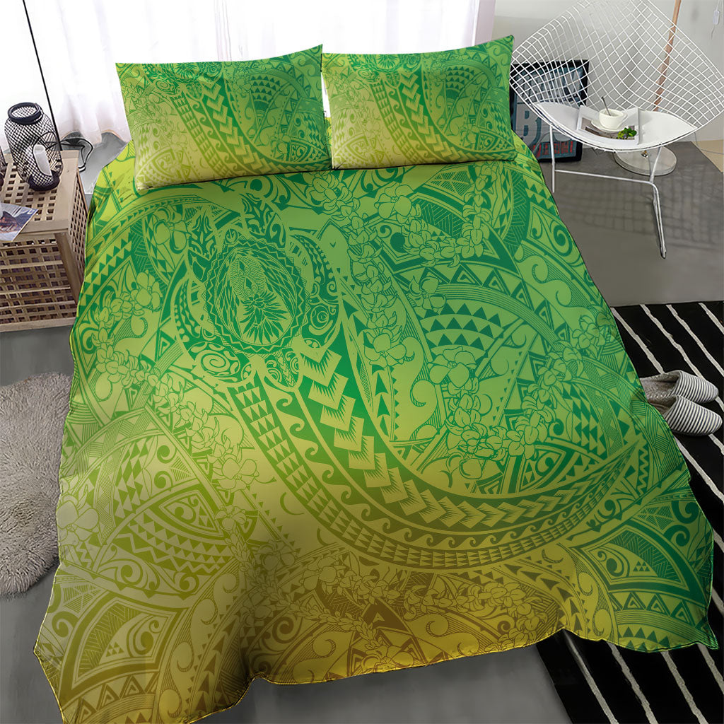 Hawaiian Turtles and Leis Bedding Set Tribal Kakau Pattern Fresh Summer Vibe