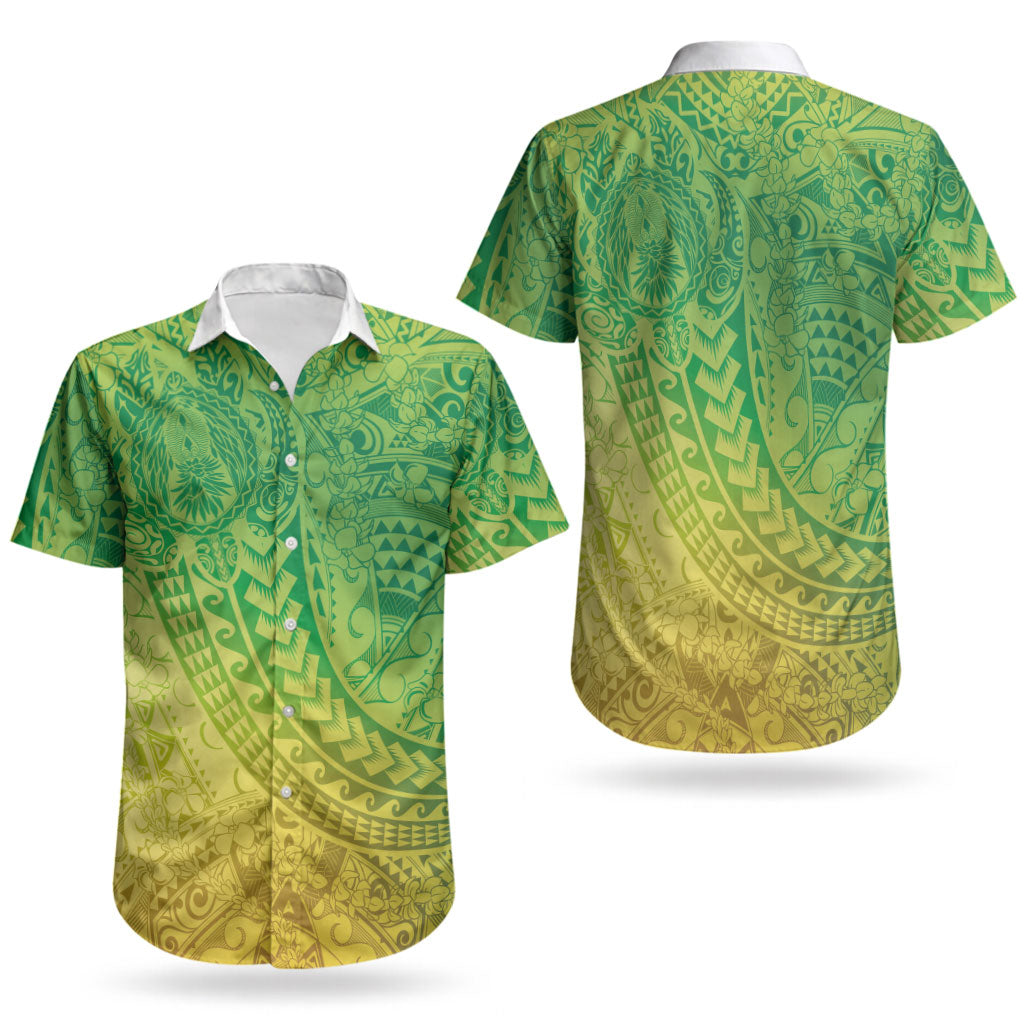 Hawaiian Turtles and Leis Couples Matching Off Shoulder Short Dress and Hawaiian Shirt Tribal Kakau Pattern Fresh Summer Vibe LT03 - Polynesian Pride