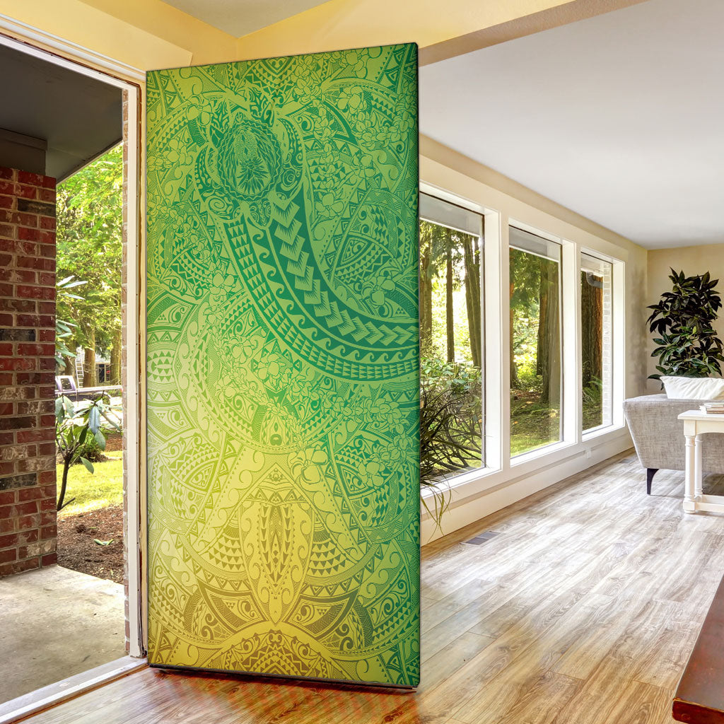 Hawaiian Turtles and Leis Door Cover Tribal Kakau Pattern Fresh Summer Vibe