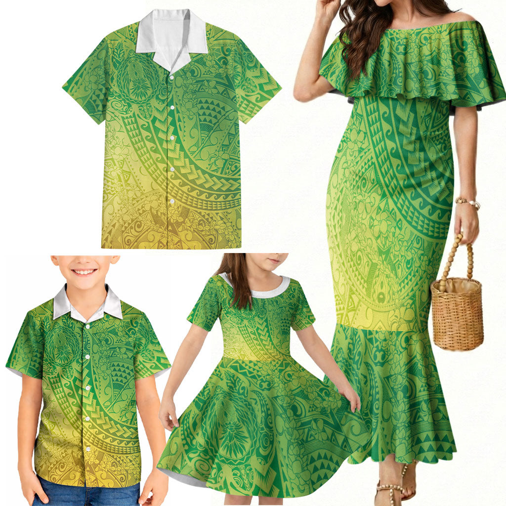 Hawaiian Turtles and Leis Family Matching Mermaid Dress and Hawaiian Shirt Tribal Kakau Pattern Fresh Summer Vibe LT03 - Polynesian Pride